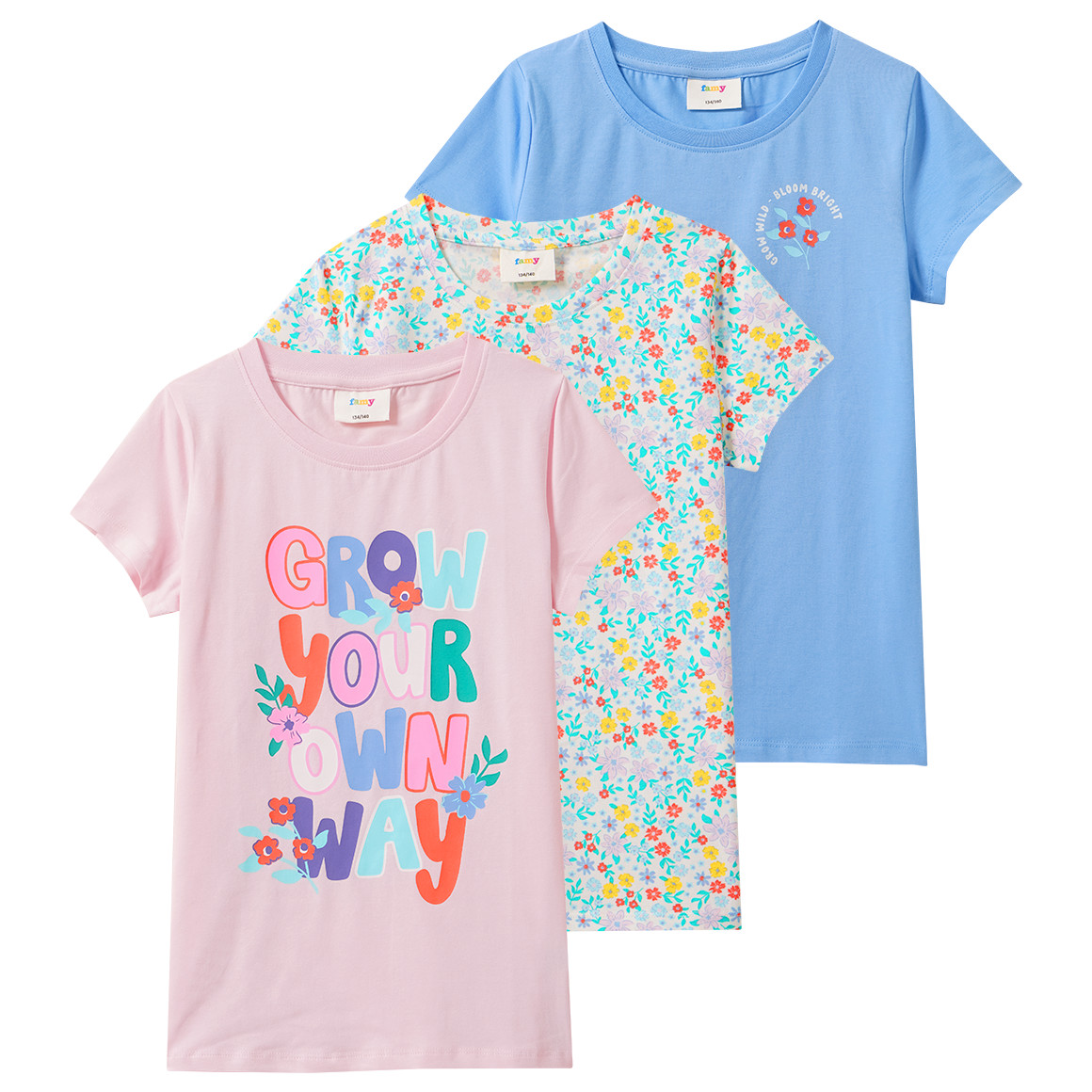 3 Mädchen T-Shirts mit bunten Motiven