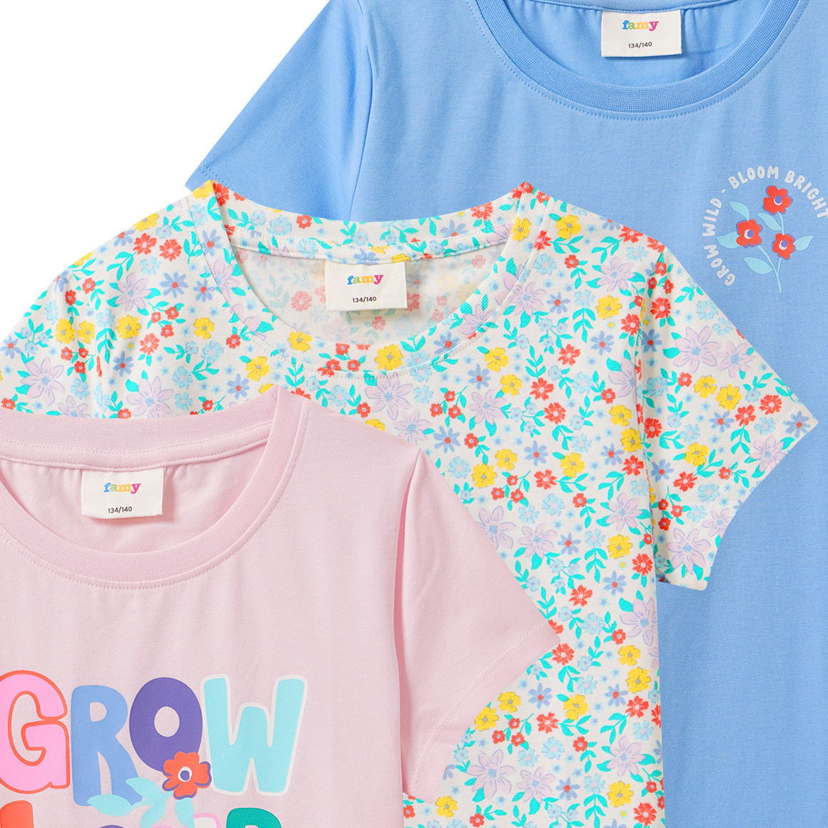 3 Mädchen T-Shirts mit bunten Motiven