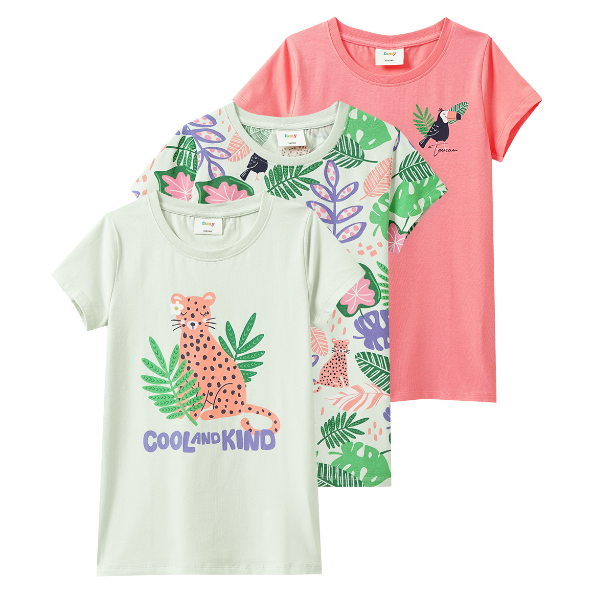 3 Mädchen T-Shirts mit bunten Motiven