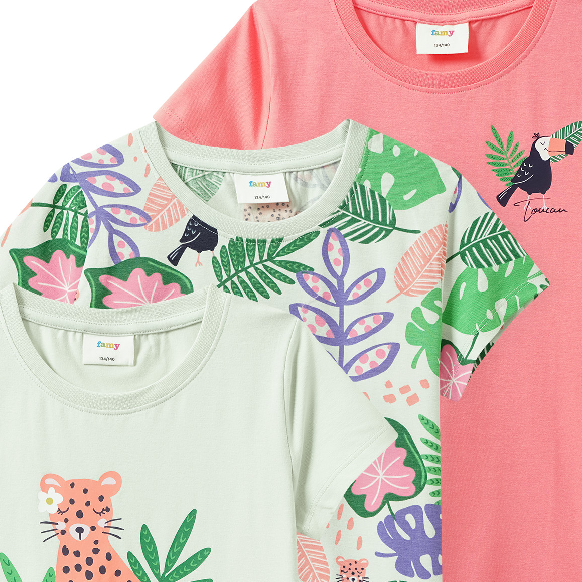 3 Mädchen T-Shirts mit bunten Motiven