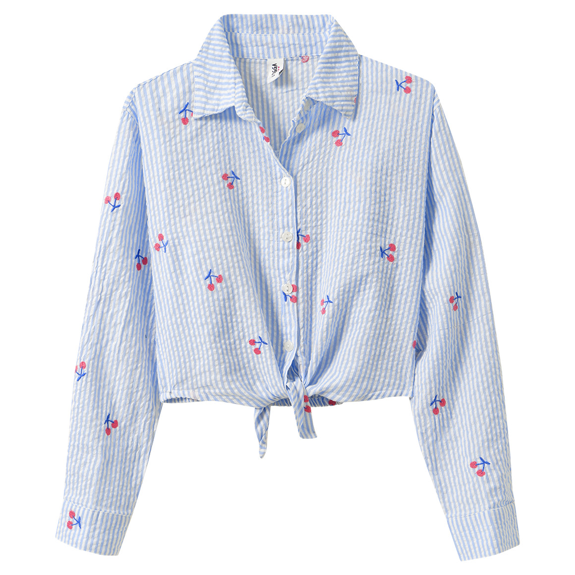 Mädchen Seersucker-Bluse mit Stickerei