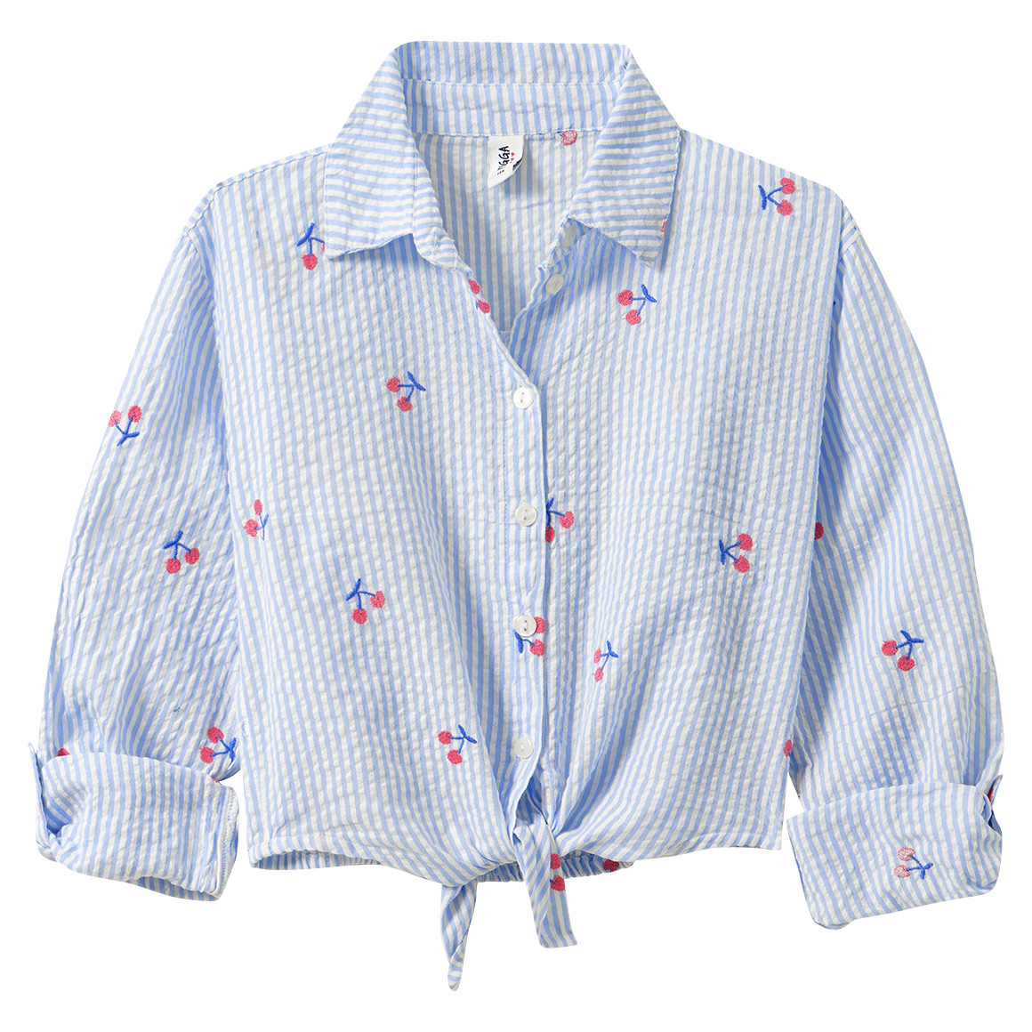 Mädchen Seersucker-Bluse mit Stickerei