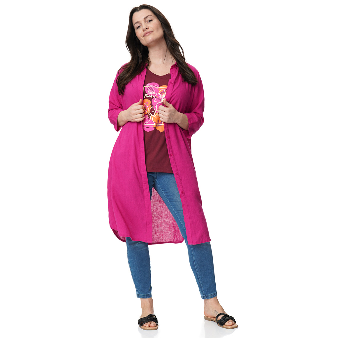 Damen Leinen-Blusenkleid mit Kragen