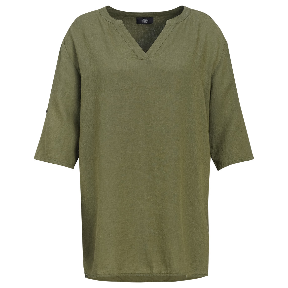 Damen Leinen-Longbluse mit V-Ausschnitt