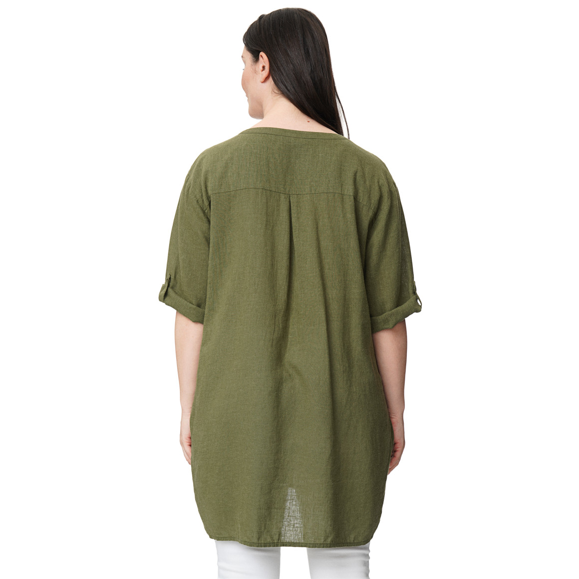 Damen Leinen-Longbluse mit V-Ausschnitt