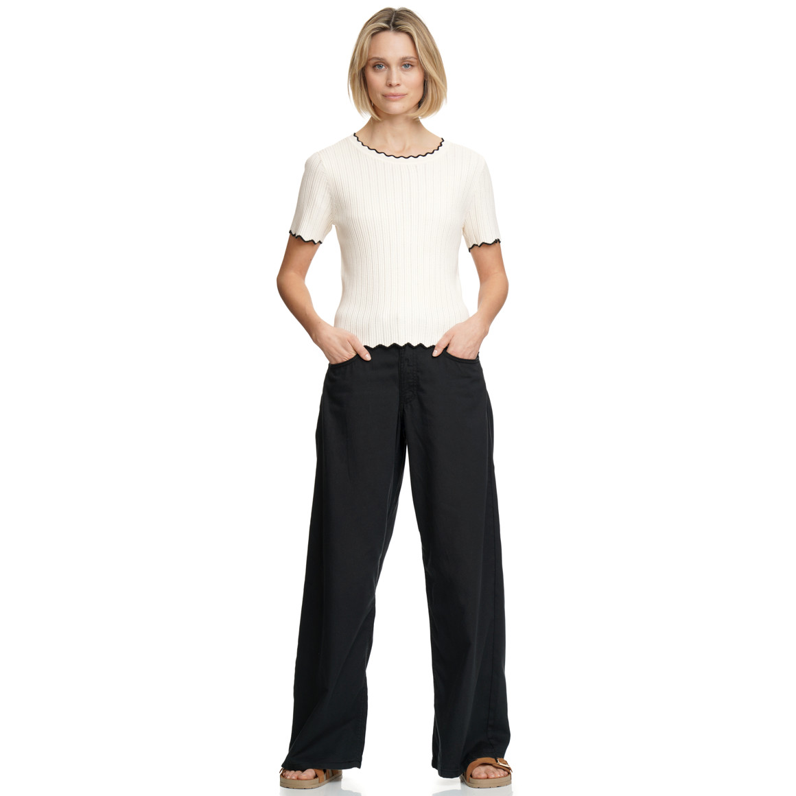 Gebreid damesshirt met golvende rand