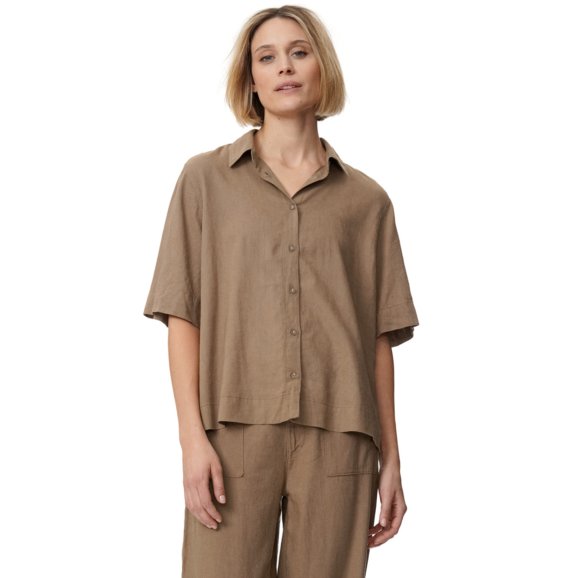 Linnen damesblouse met hemdkraag