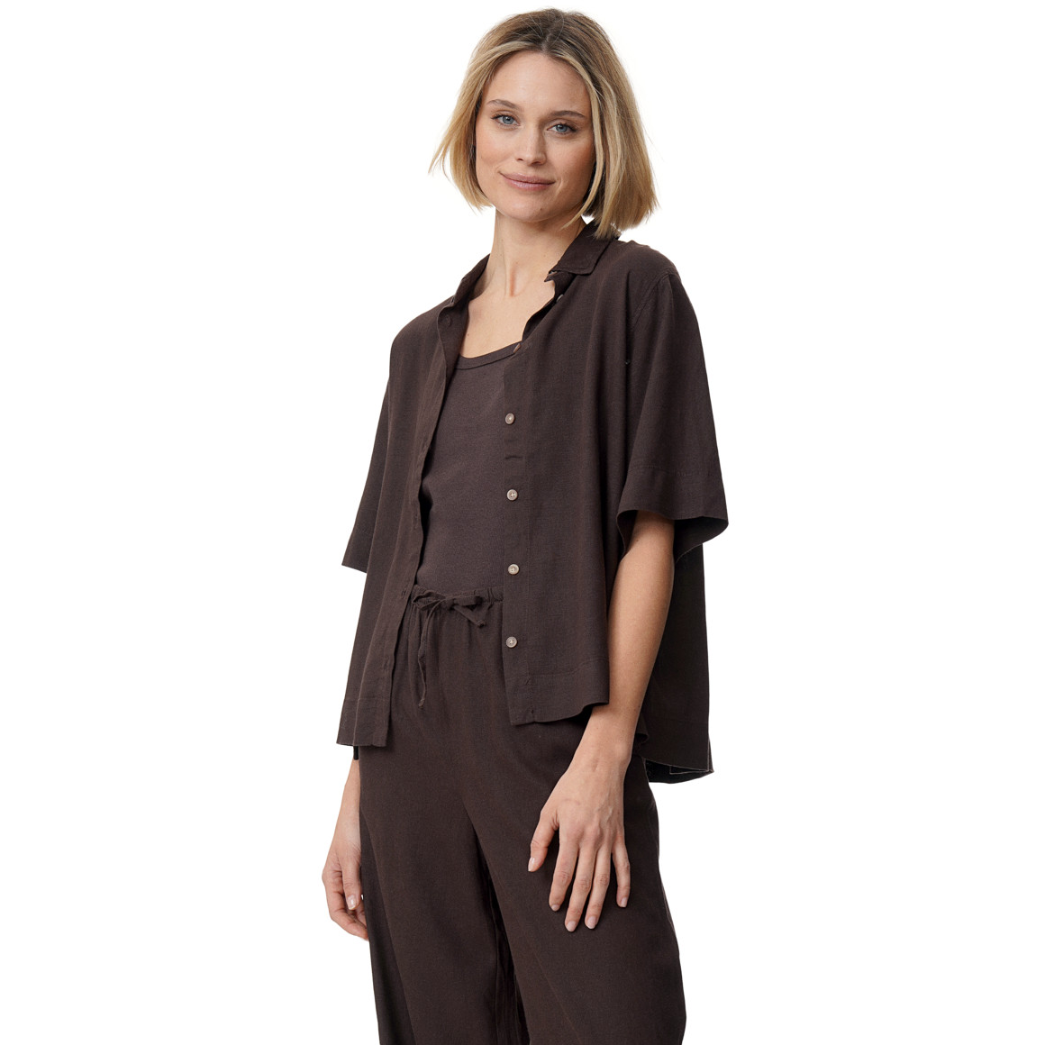 Linnen damesblouse met hemdkraag