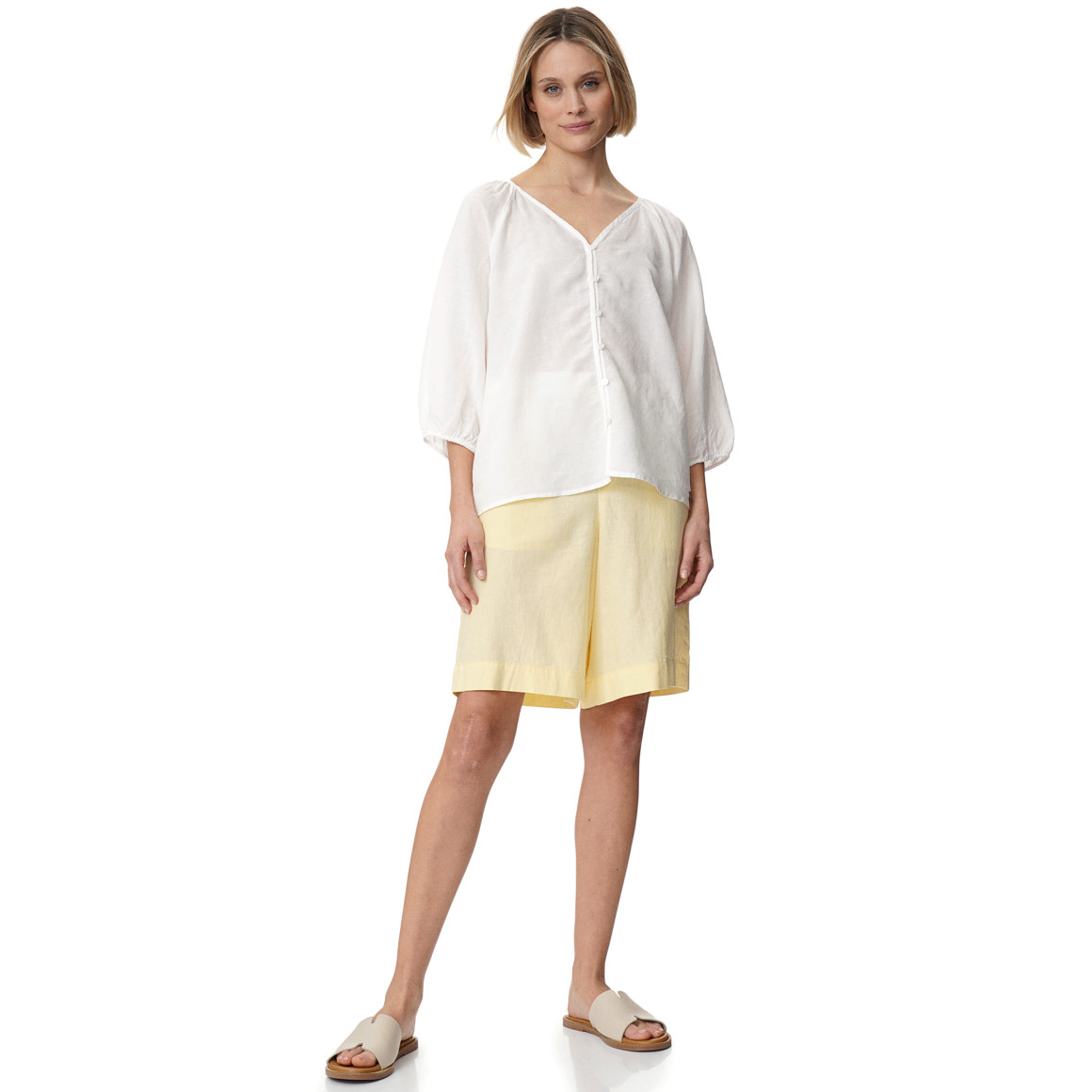 Damen Leinen-Bluse mit Knopfleiste
