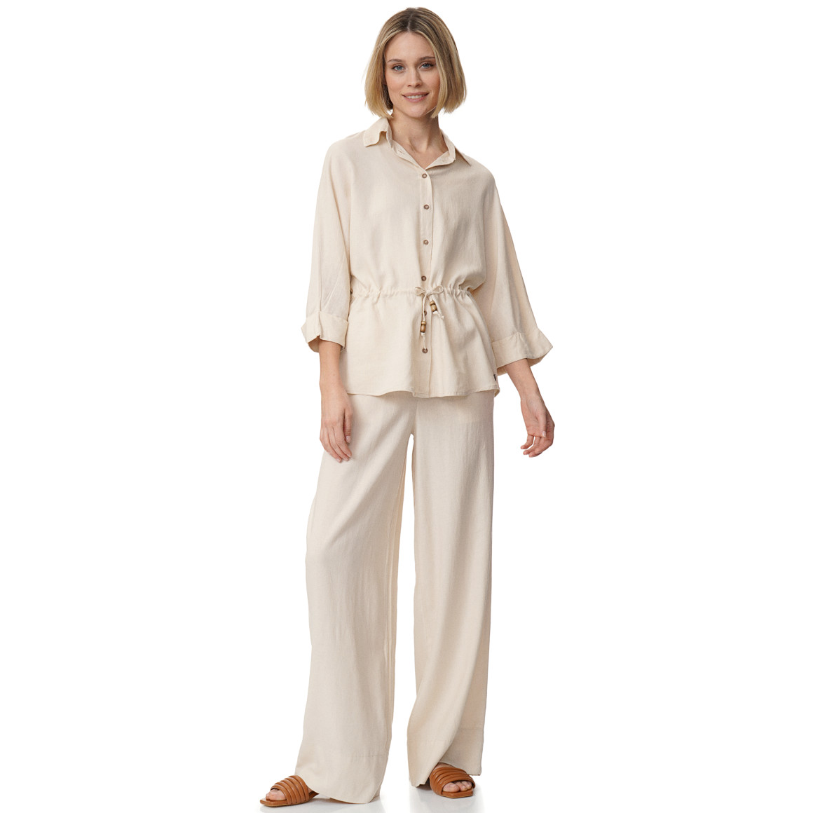 Damen Leinen-Bluse mit Knopfleiste