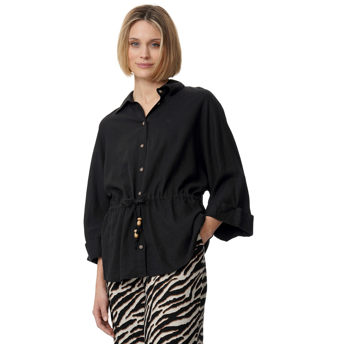 Damen Leinen-Bluse mit Knopfleiste