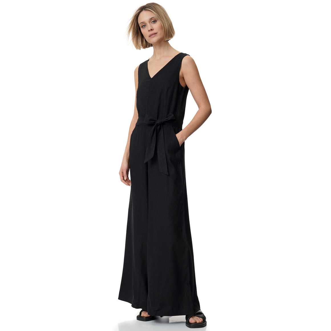 Damen Leinen-Jumpsuit mit Bindegürtel