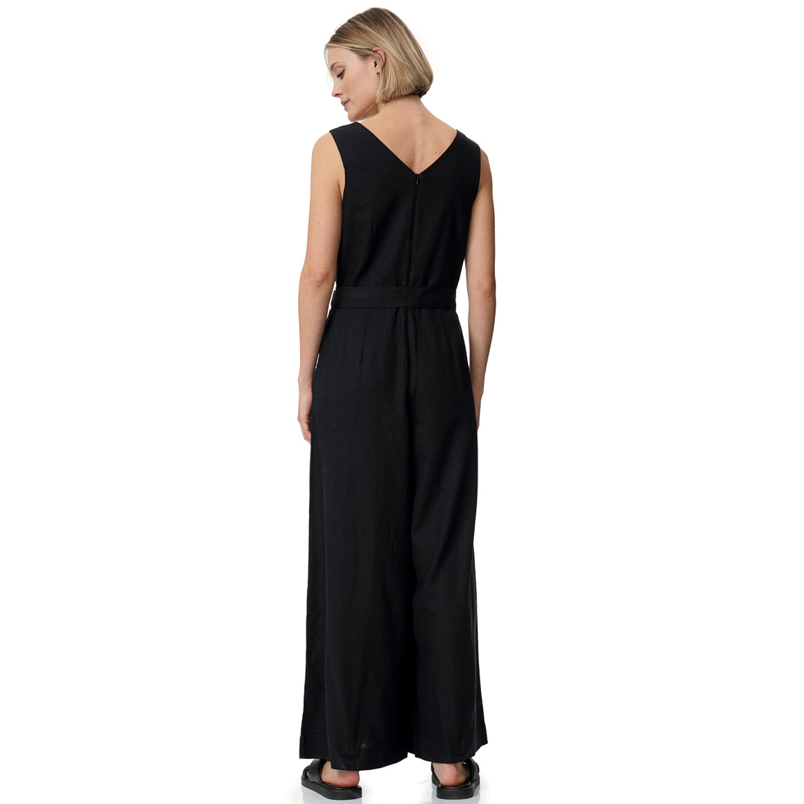 Damen Leinen-Jumpsuit mit Bindegürtel