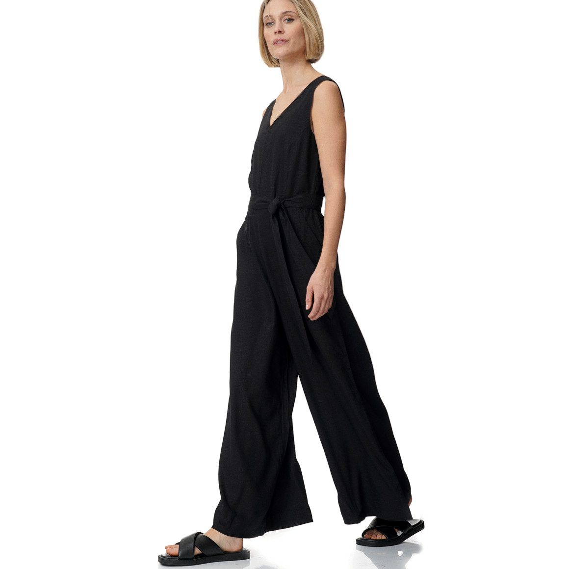 Damen Leinen-Jumpsuit mit Bindegürtel
