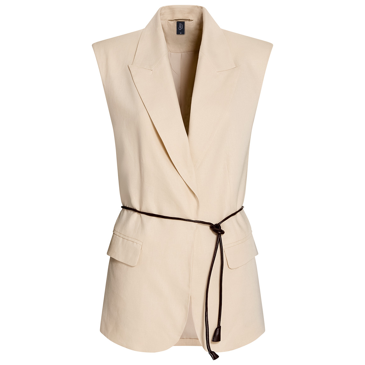 Damen Leinen-Weste mit Bindegürtel