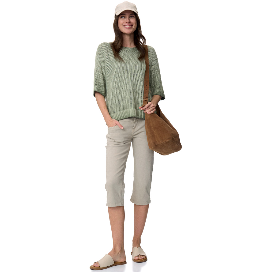 Damen Capri-Jeans mit Gürtel