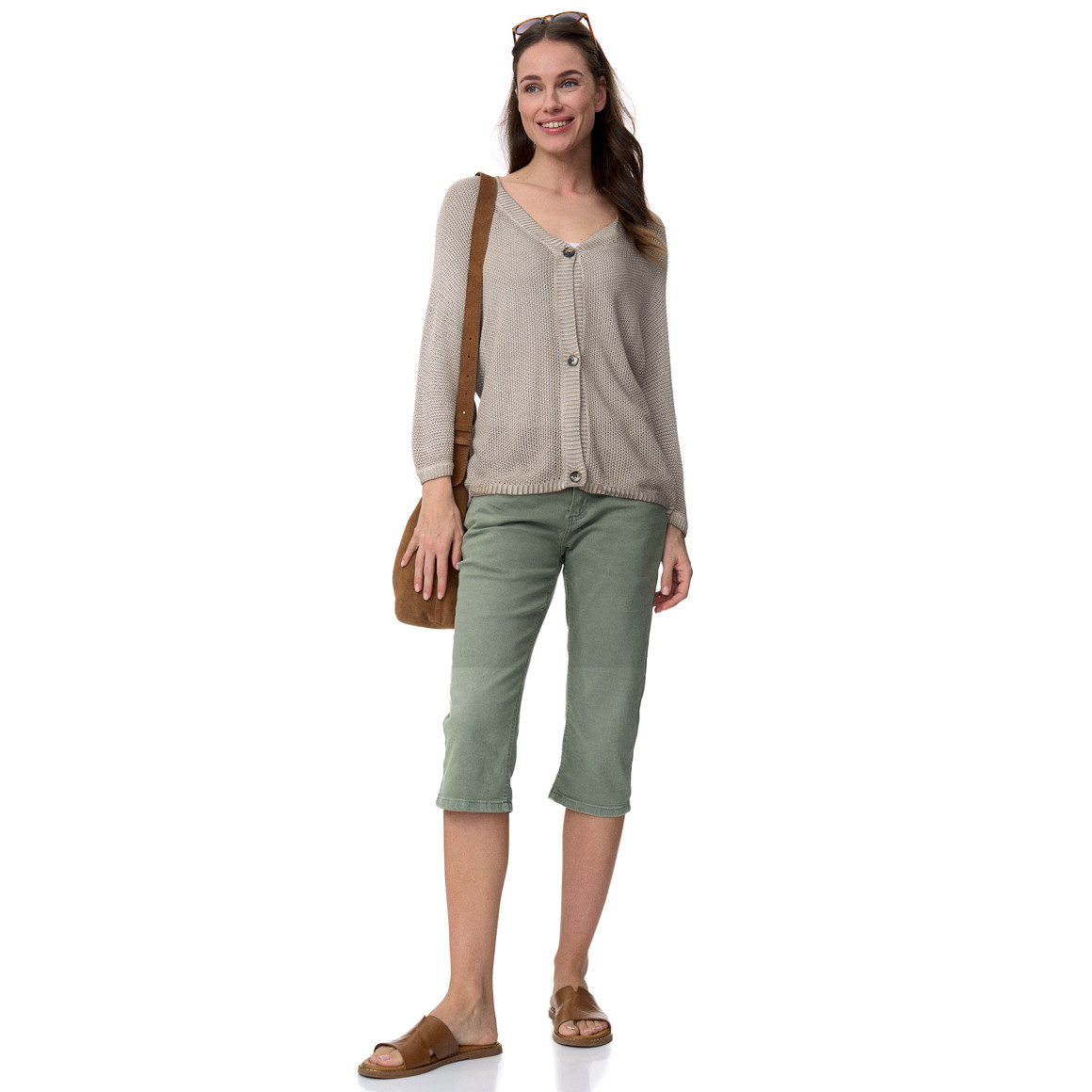 Damen Capri-Jeans mit Gürtel