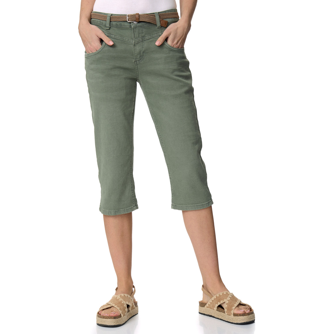 Damen Capri-Jeans mit Gürtel
