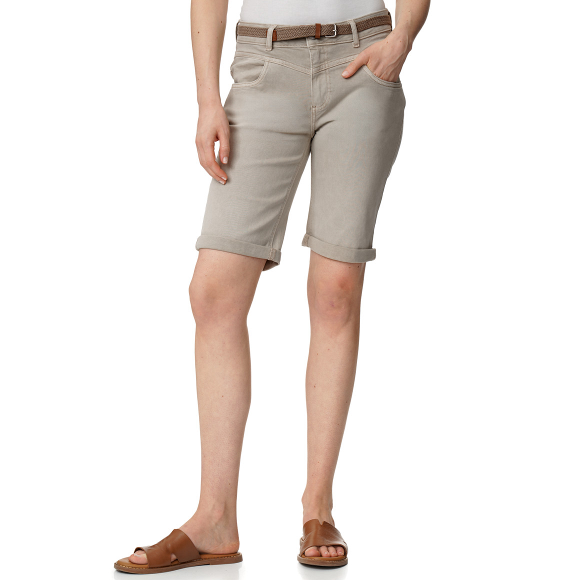 Damen Slim-Jeansshorts mit Gürtel