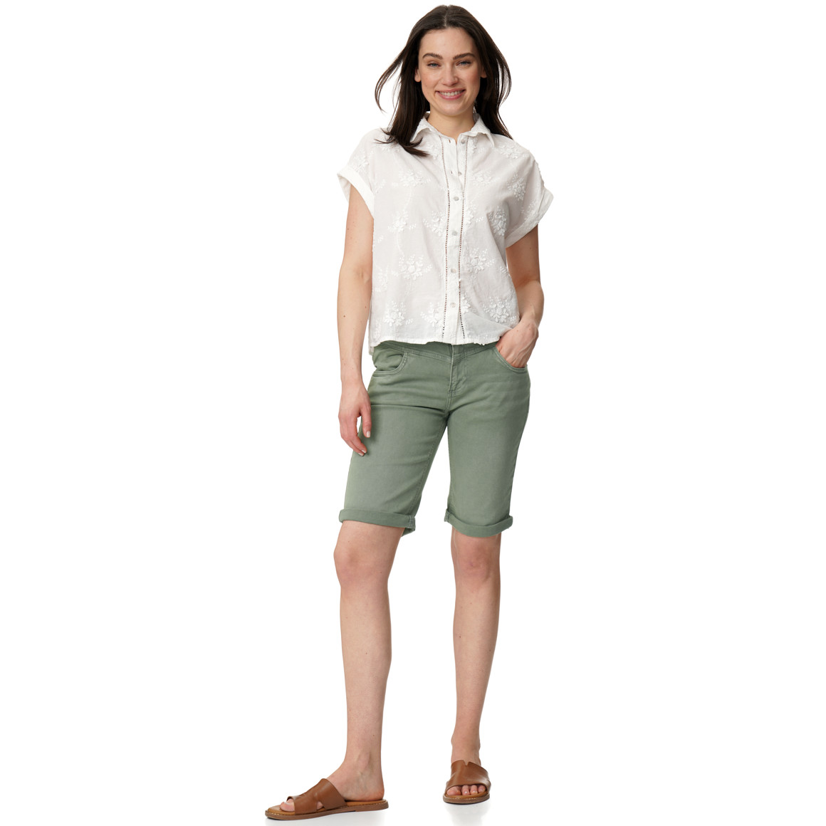 Slim-fit jeansshort voor dames met riem