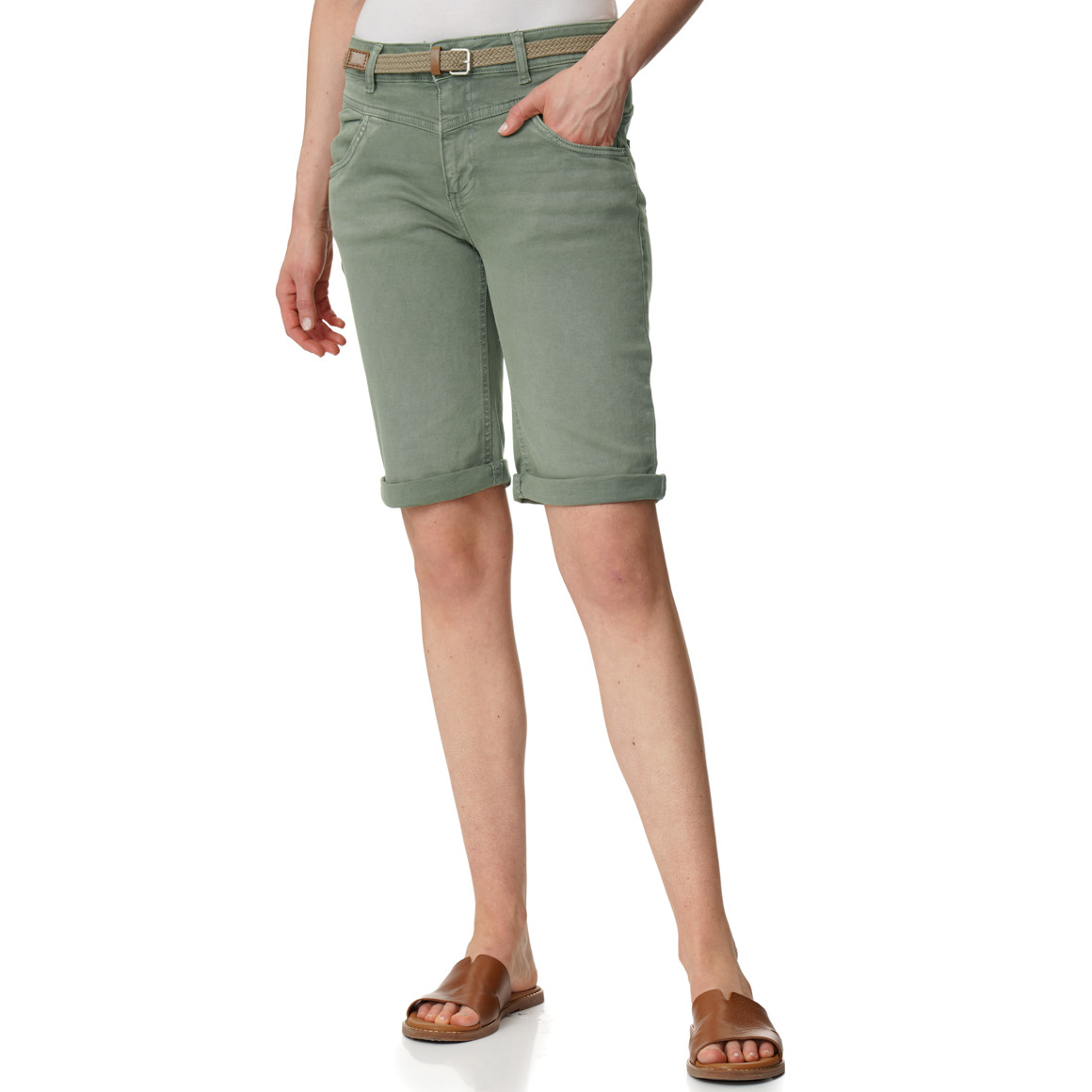 Slim-fit jeansshort voor dames met riem