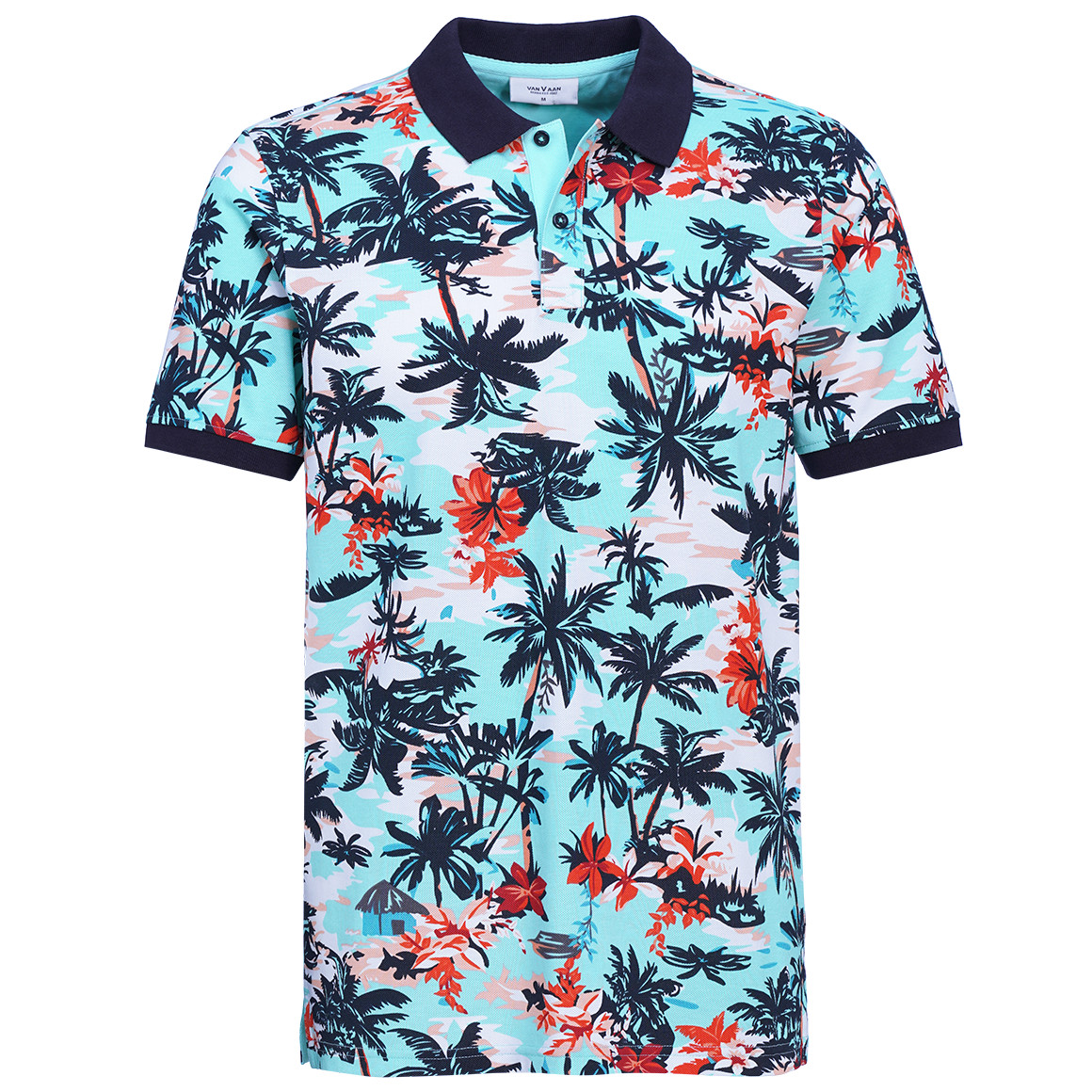 Herren Poloshirt mit Palmen-Allover