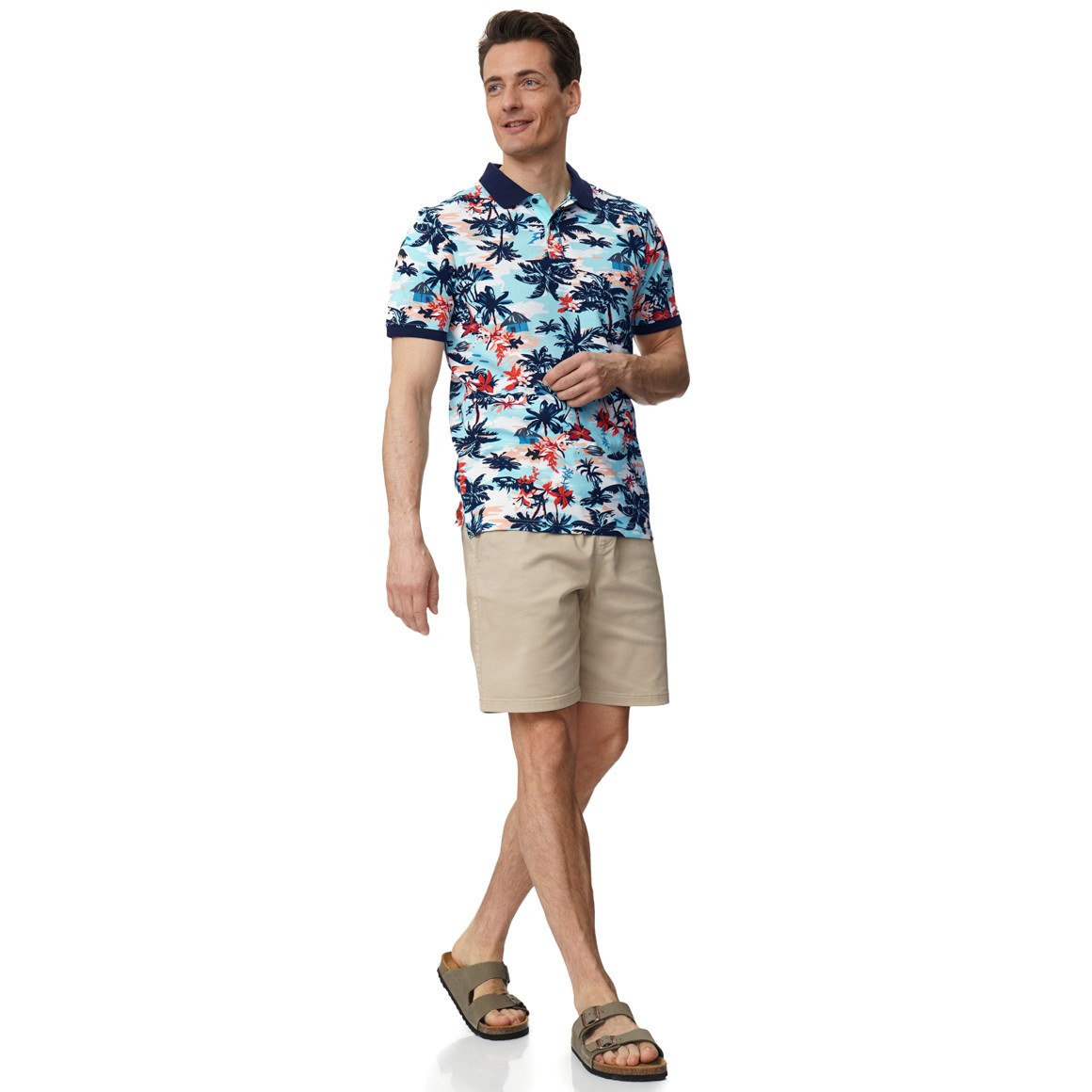 Herren Poloshirt mit Palmen-Allover