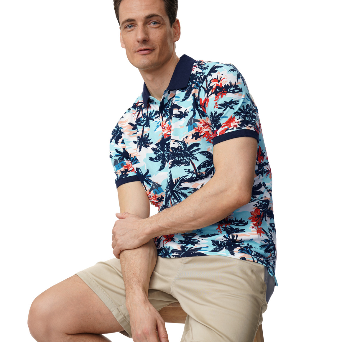 Herren Poloshirt mit Palmen-Allover