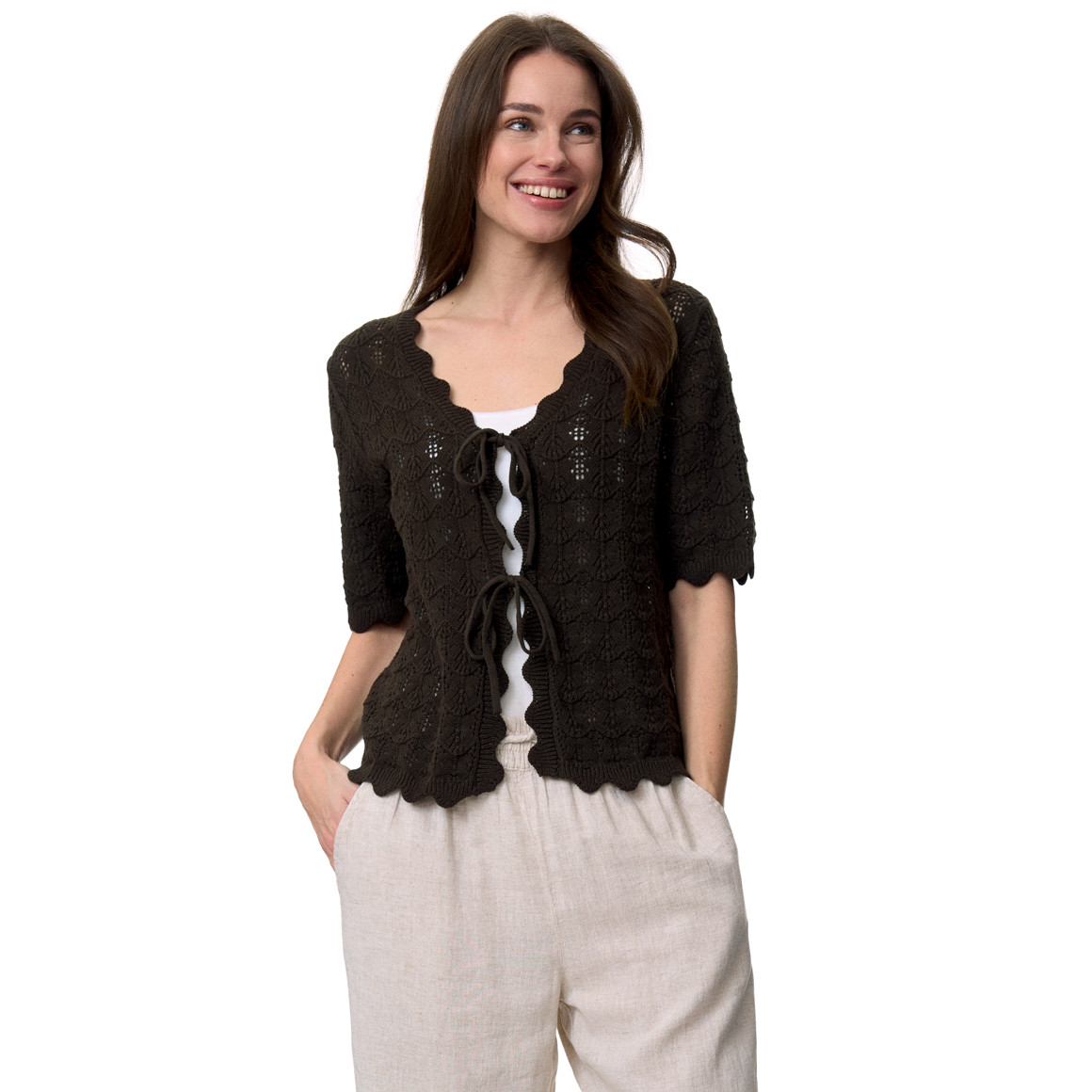 Damen Strickjacke mit Ajourmuster