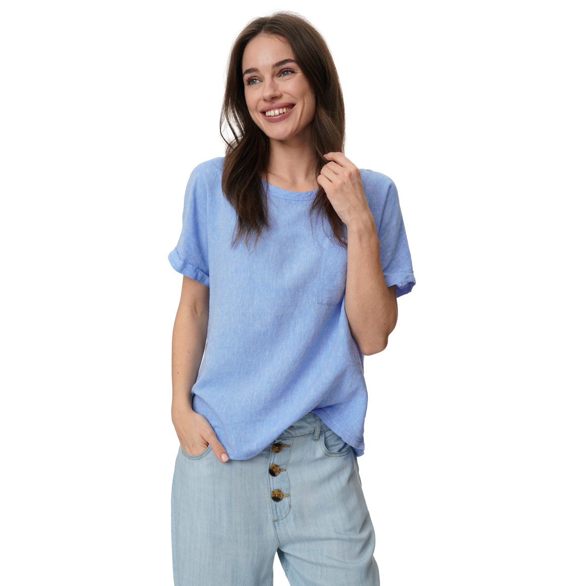 Damen Leinen-Bluse mit Brusttasche