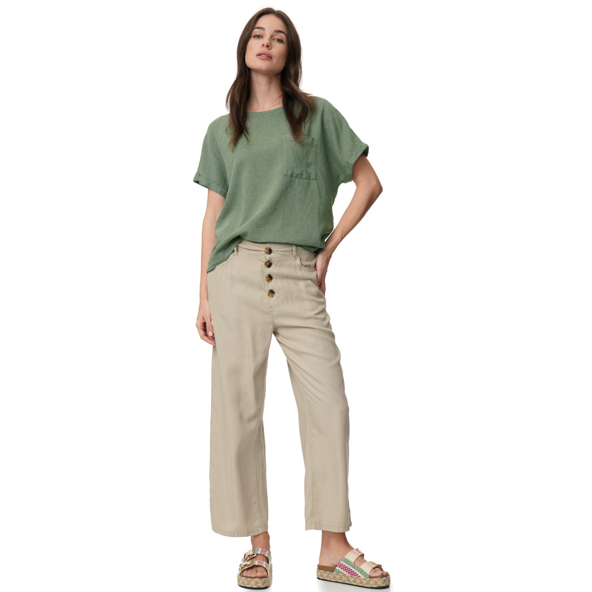 Damen Leinen-Bluse mit Brusttasche