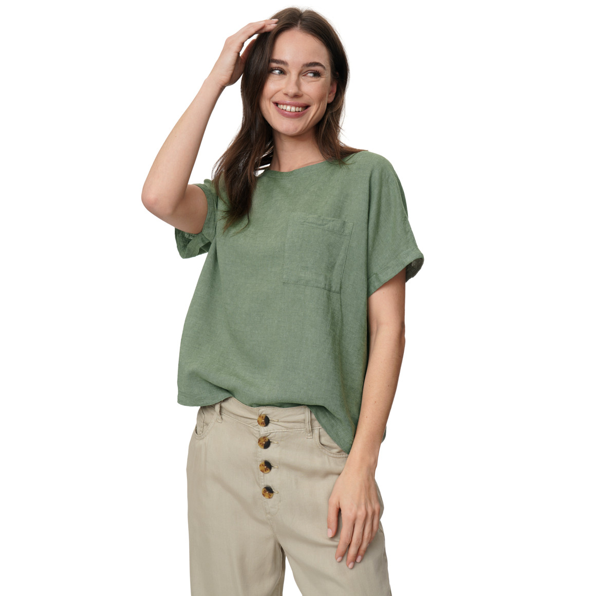 Damen Leinen-Bluse mit Brusttasche