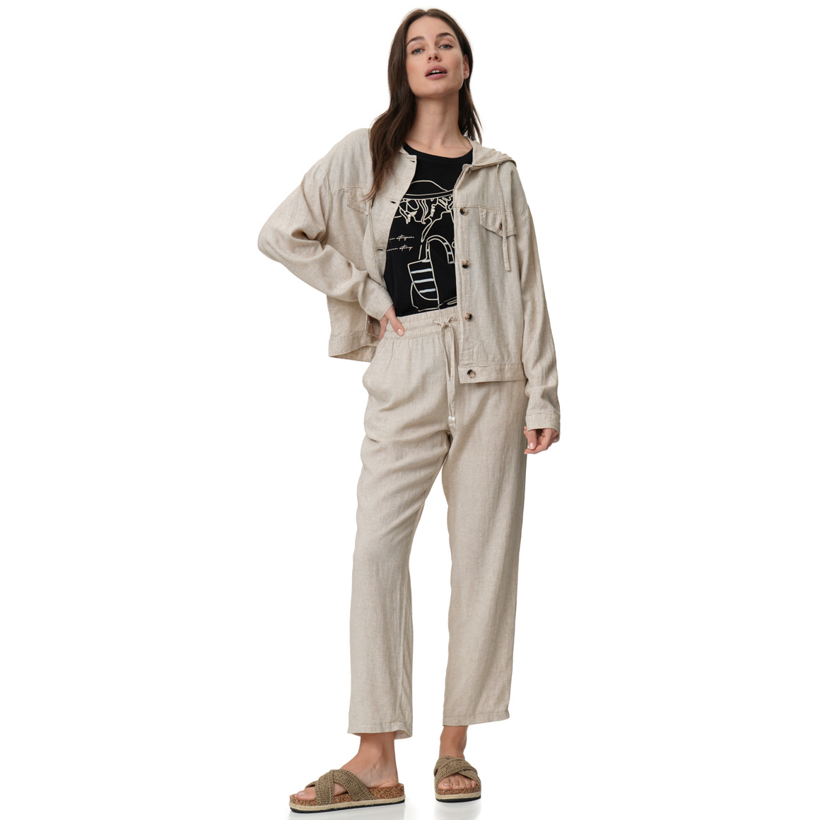 Damen Leinen-Bluse mit Kapuze