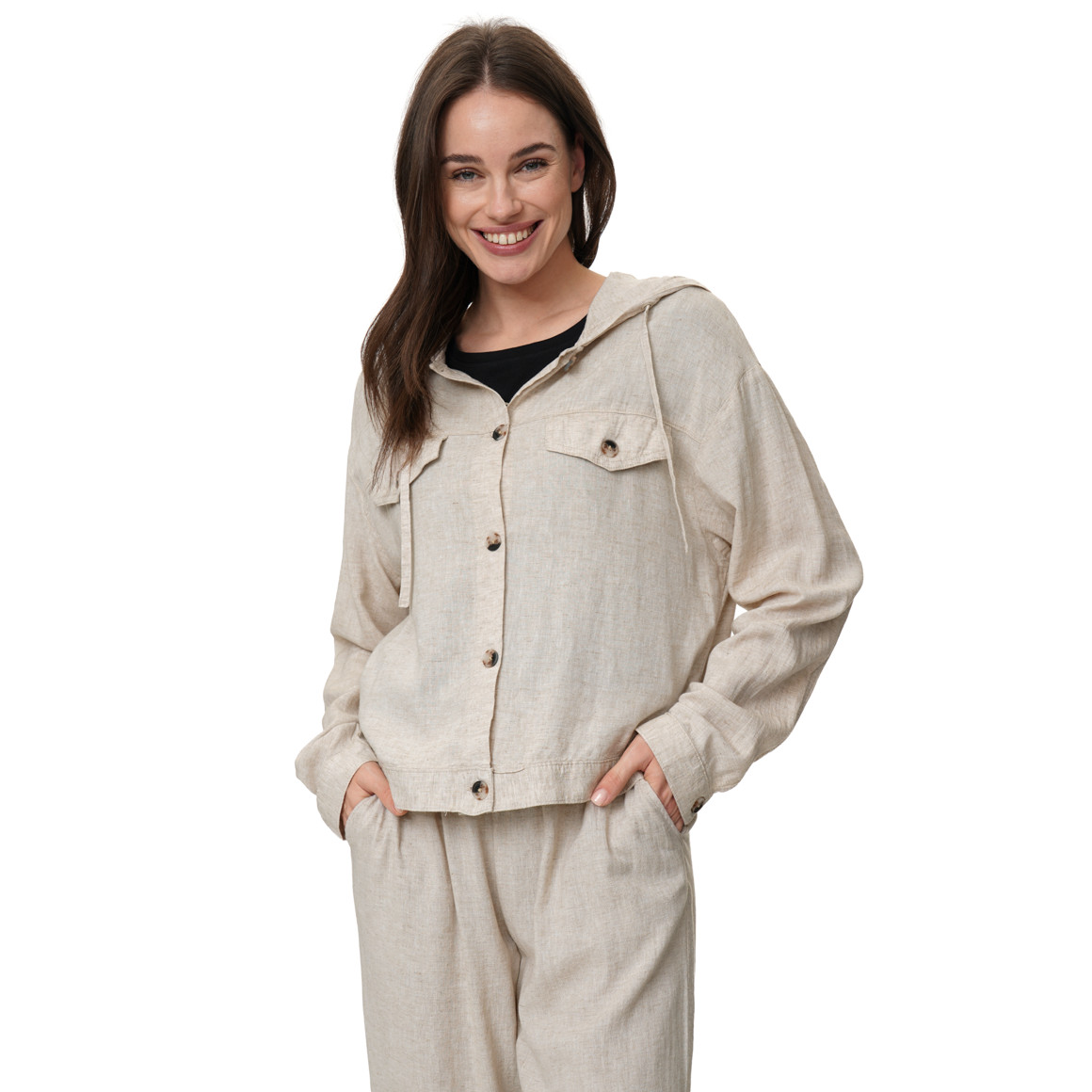 Damen Leinen-Bluse mit Kapuze