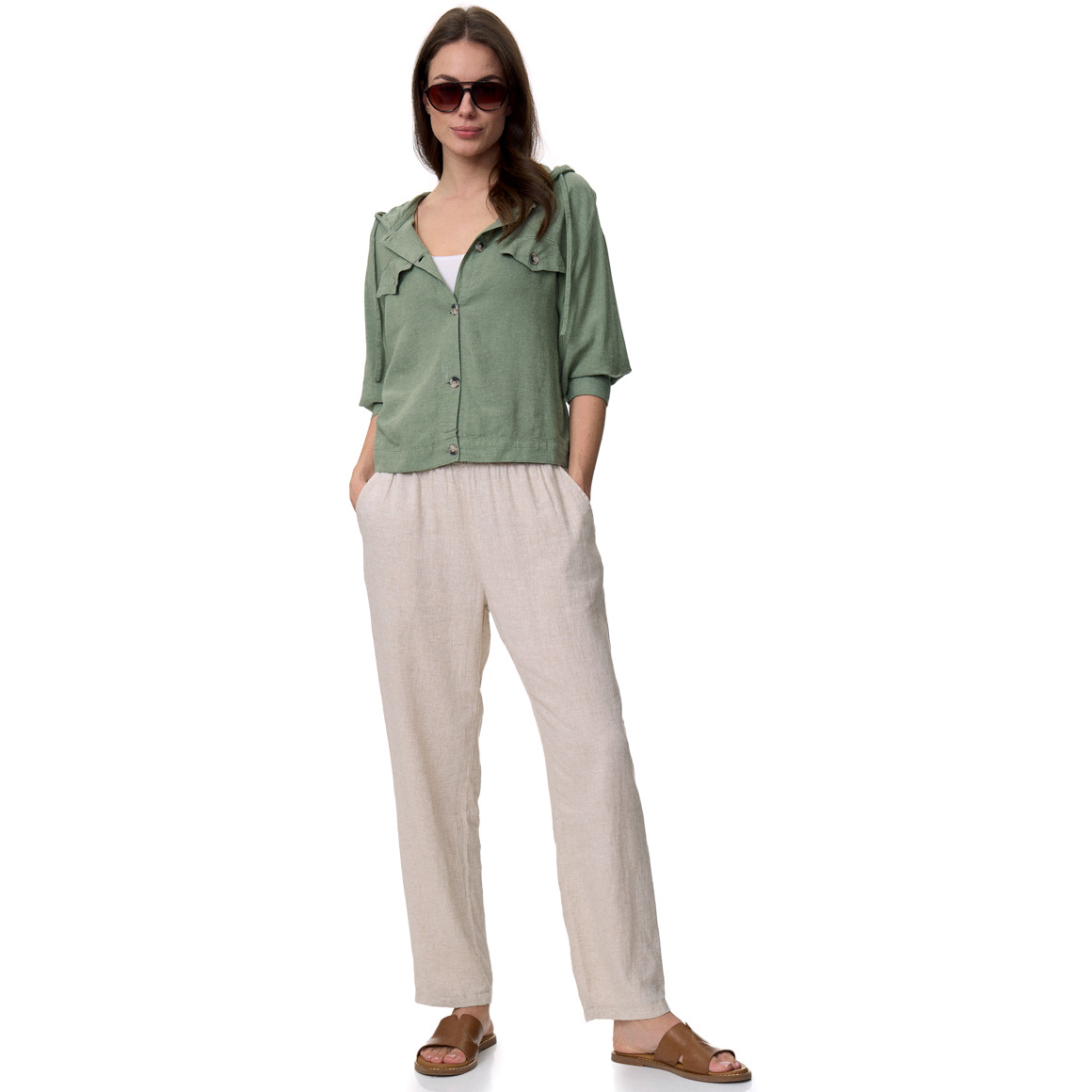 Damen Leinen-Bluse mit Kapuze