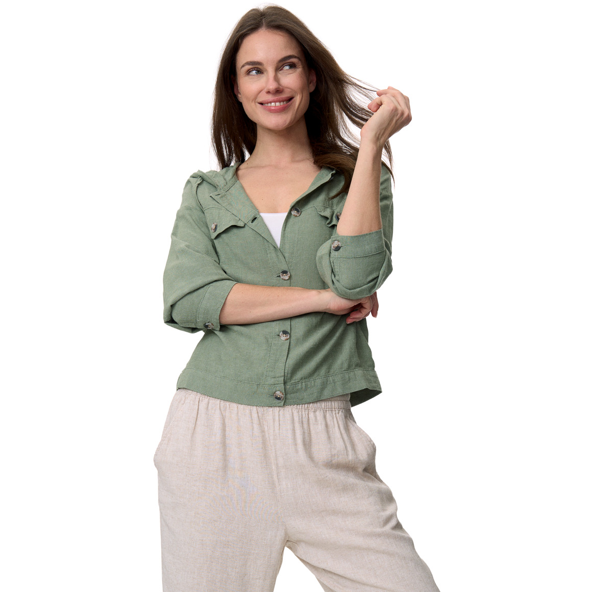 Damen Leinen-Bluse mit Kapuze