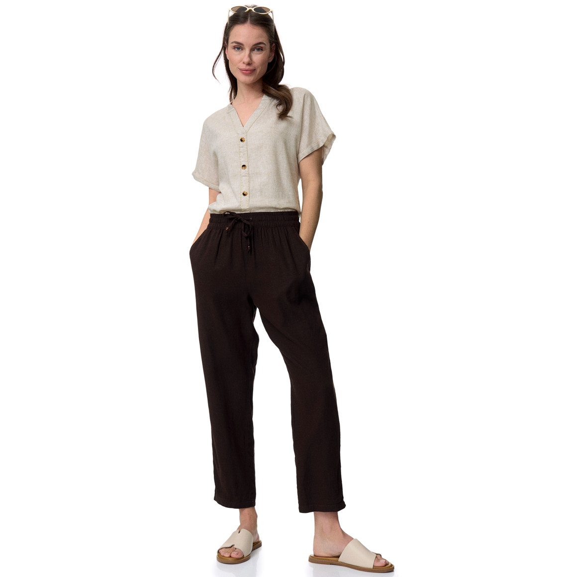 Damen Leinen-Bluse mit Zierknöpfen