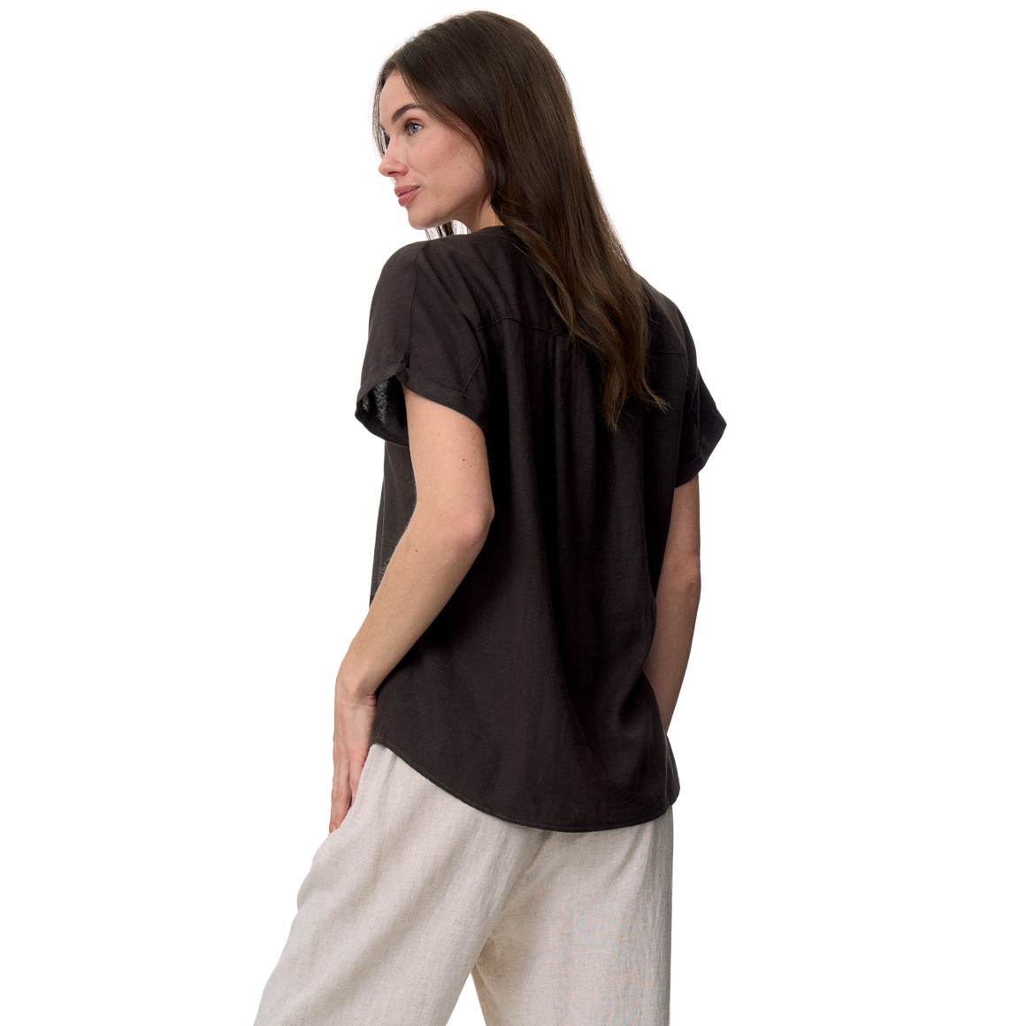 Damen Leinen-Bluse mit Zierknöpfen