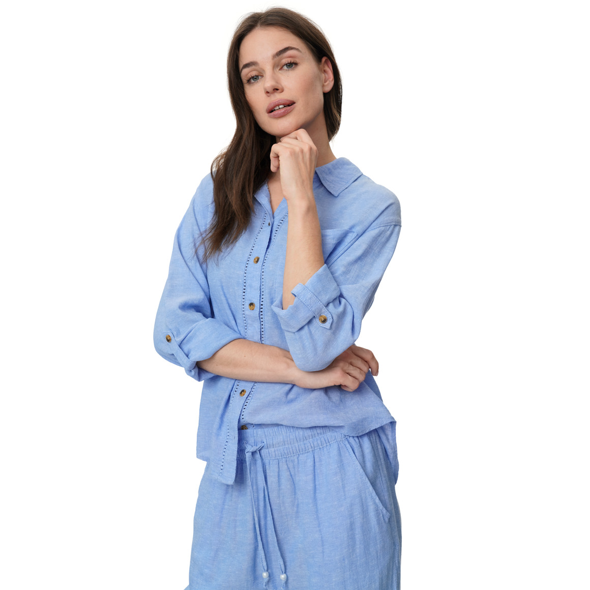 Damen Leinen-Bluse mit Brusttasche