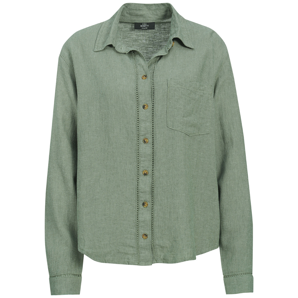 Damen Leinen-Bluse mit Brusttasche