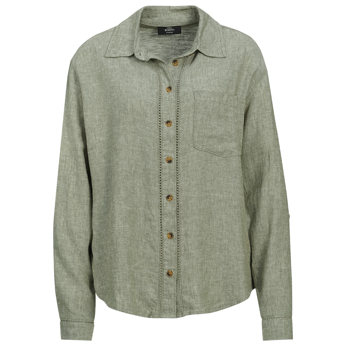 Damen Leinen-Bluse mit Brusttasche