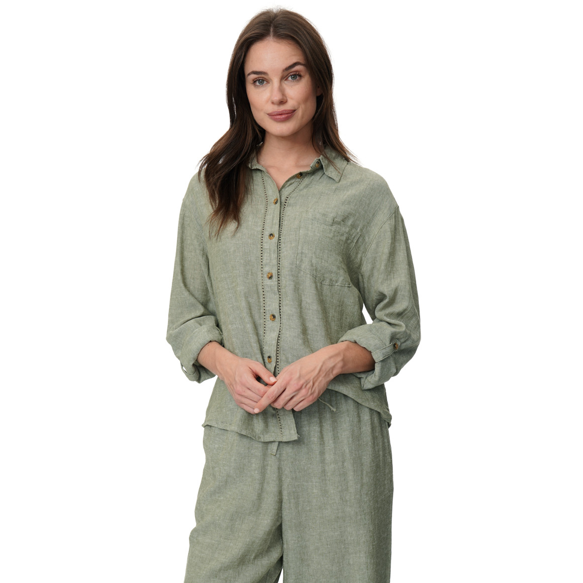 Damen Leinen-Bluse mit Brusttasche