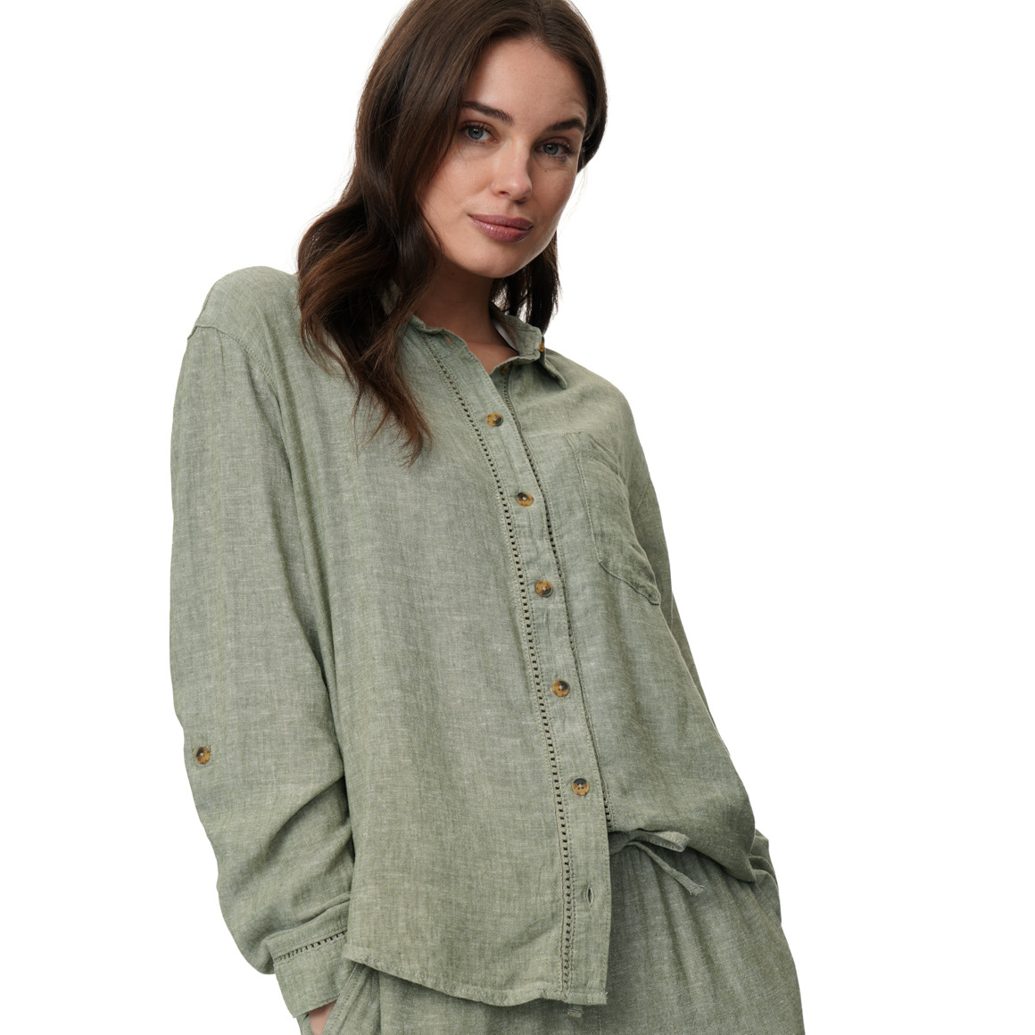 Damen Leinen-Bluse mit Brusttasche