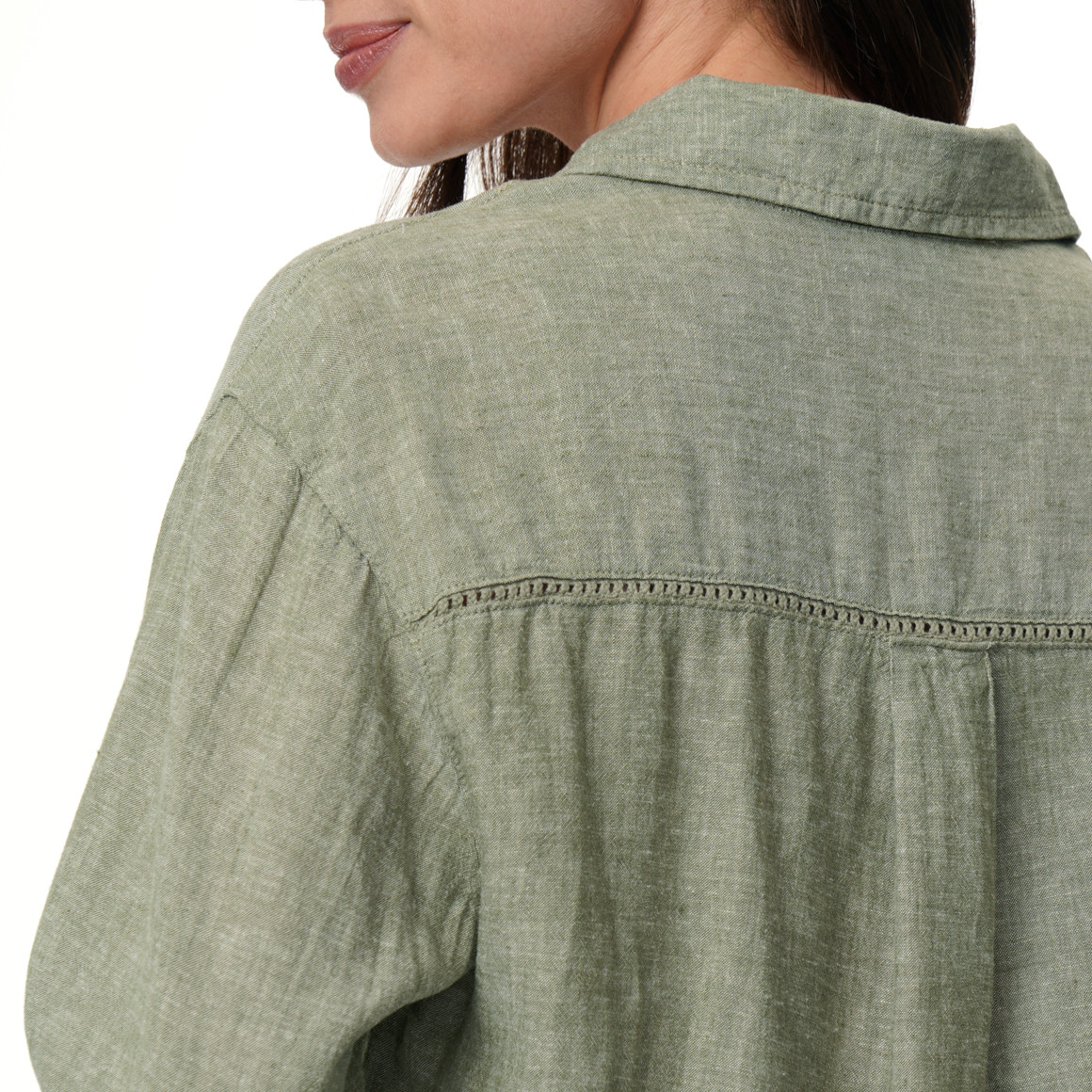 Damen Leinen-Bluse mit Brusttasche