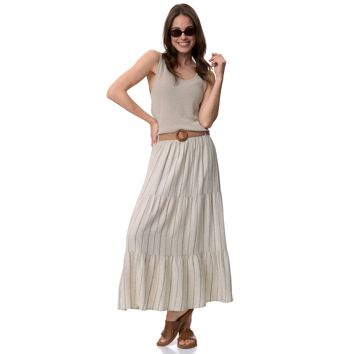 Damen Leinen-Rock mit Gürtel