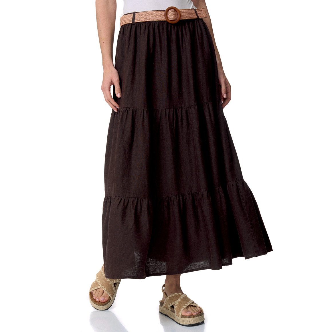 Damen Leinen-Rock mit Gürtel