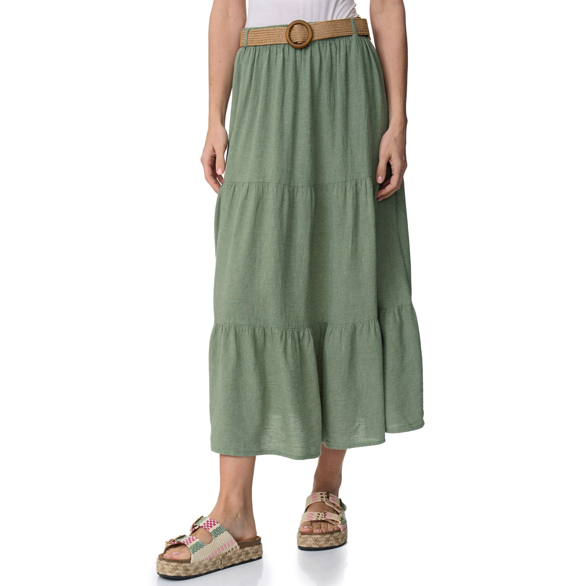 Damen Leinen-Rock mit Gürtel