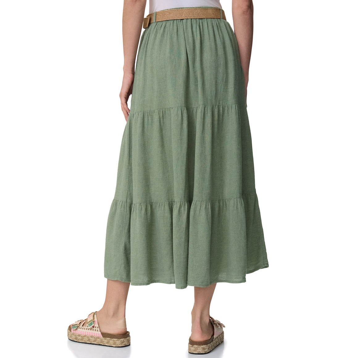 Damen Leinen-Rock mit Gürtel