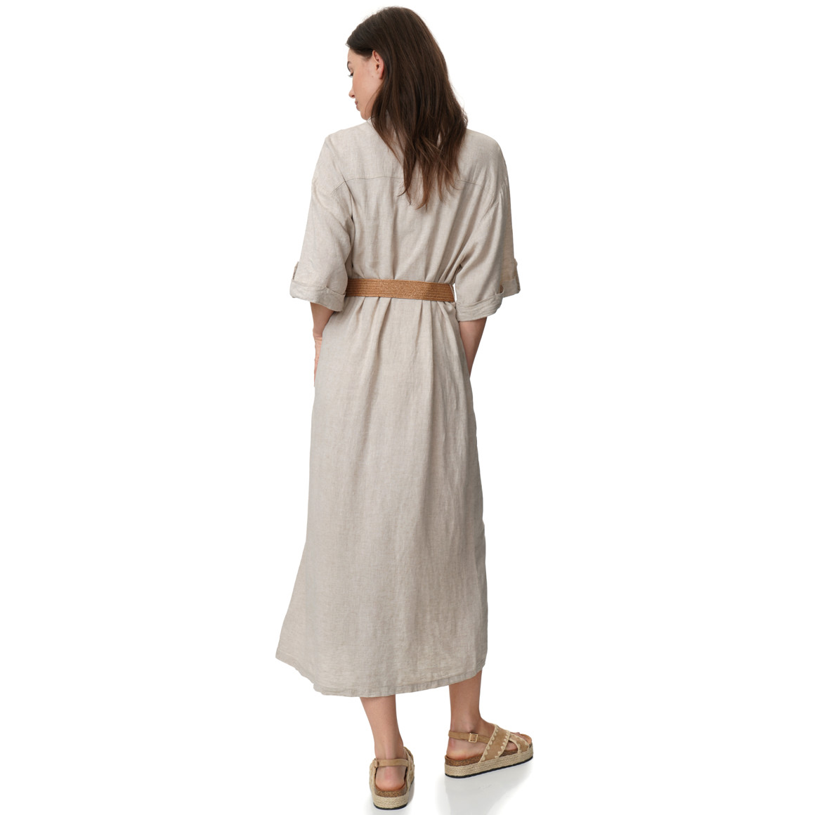 Damen Leinen-Kleid mit Gürtel