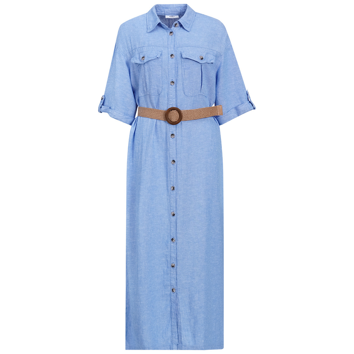 Damen Leinen-Kleid mit Gürtel